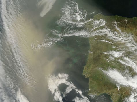 satellite image of dust off Portugal coast