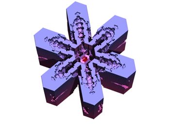 A computer-generated image of a "Snowfake" during the middle of its growth phase