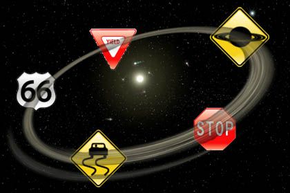 artist concept of a debris disk with traffic signs