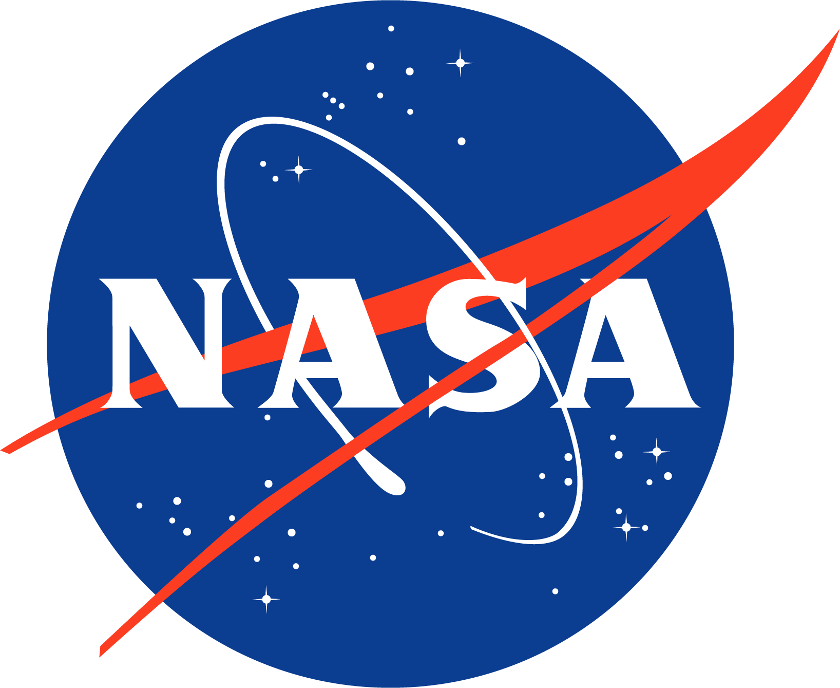 Text says NASA over a blue circular blackground