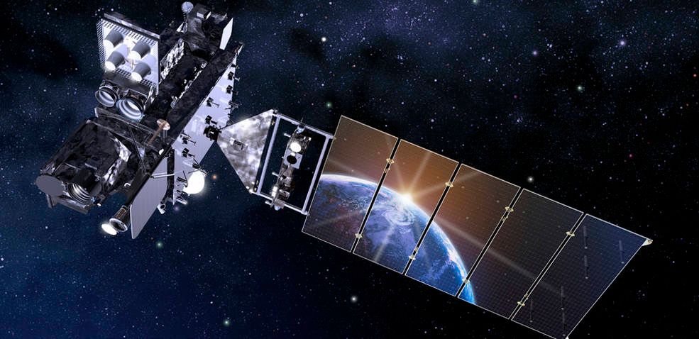 Artist rendering of GOES-R with Earth's reflection