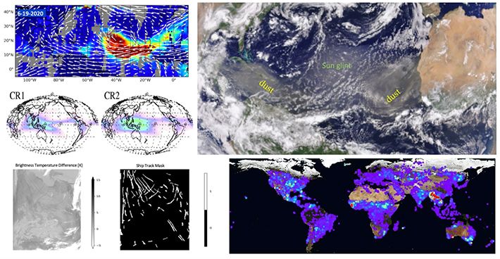 Images of scientific analysis outputs and satellite images