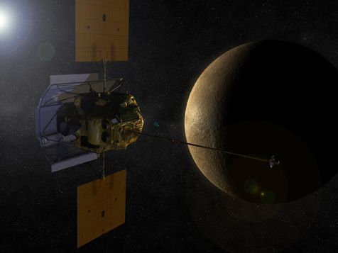 artist concept of messenger spacecraft approaching mercury