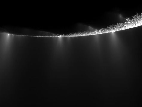 image of ice plumes on saturn moon enceladus