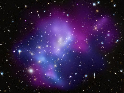 image of massive galaxy cluster collision based on data from the chandra x ray telescope and hubble space telescope