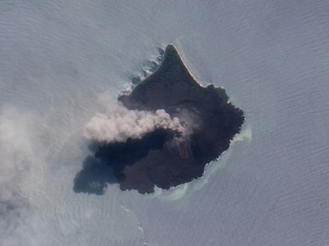 image of volcanic ash plume from orbit