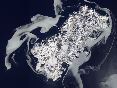 satellite image of island volcano