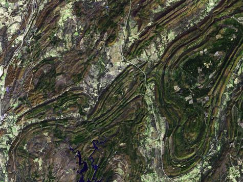 image of Ouachita mountains from orbit
