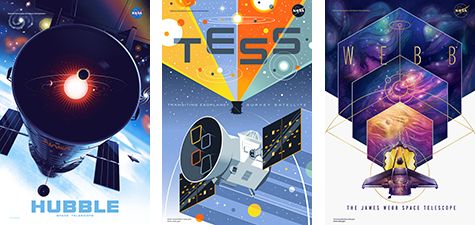 Hubble, TESS, and James Webb Mission Posters.