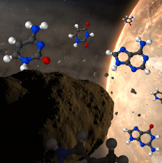 Illustration of molecules surrounding an asteroid