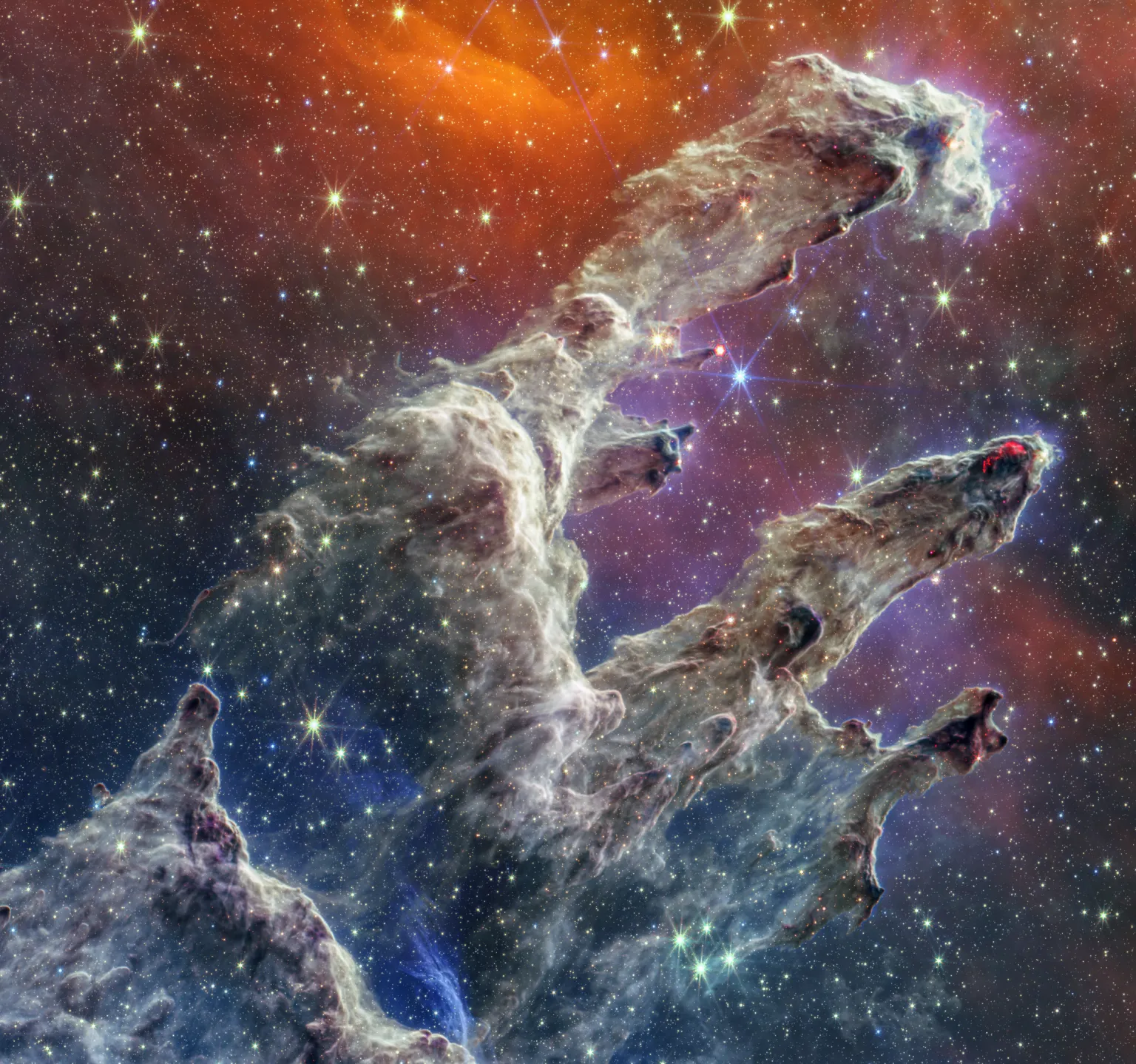 Nebula captured by the James Webb Space Telescope named the Pillars of Creation