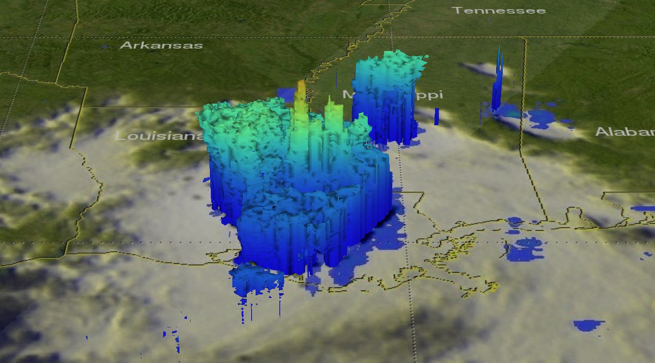 Computer graphic showing cloud heights over Louisiana