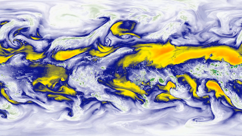 still image from visualization showing global mid-level simulated water vapor 