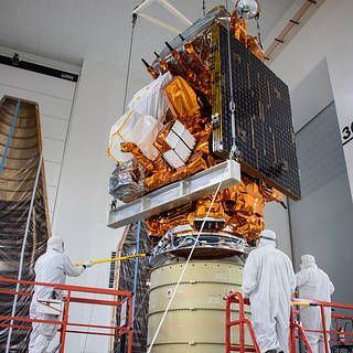 Photo of JPSS-2 in Kennedy cleanroom