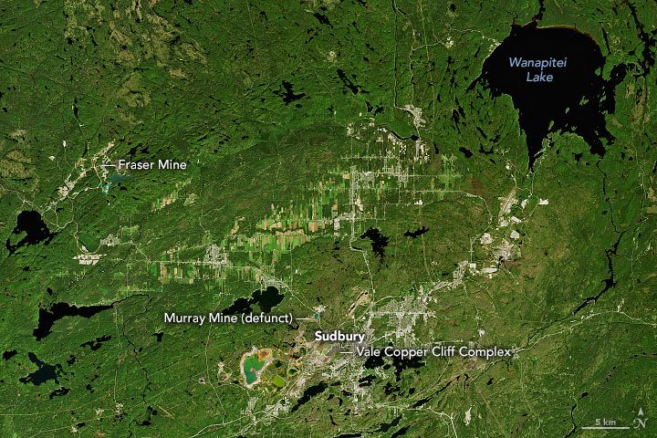 Landsat 8 satellite image of Sudbury Basin in southeastern Ontario