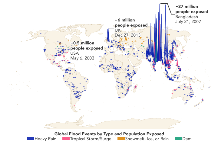 Graphic depicting global flood events and population exposed