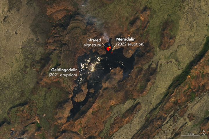 Landsat 8 satellite image of the Fagradalsfjall fissure zone on Iceland’s Reykjanes Peninsula