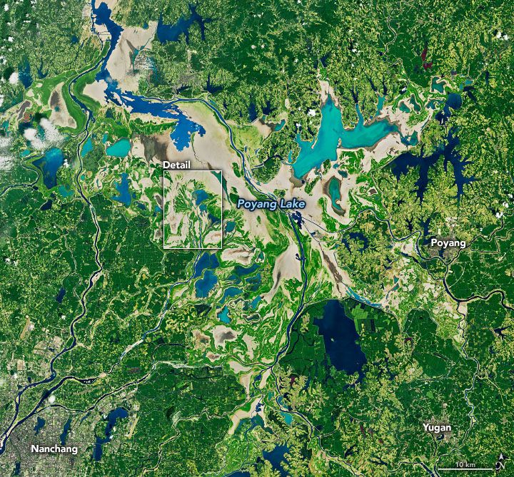 Landsa 8 satellite composite image of Poyang Lake on August 27, 2022