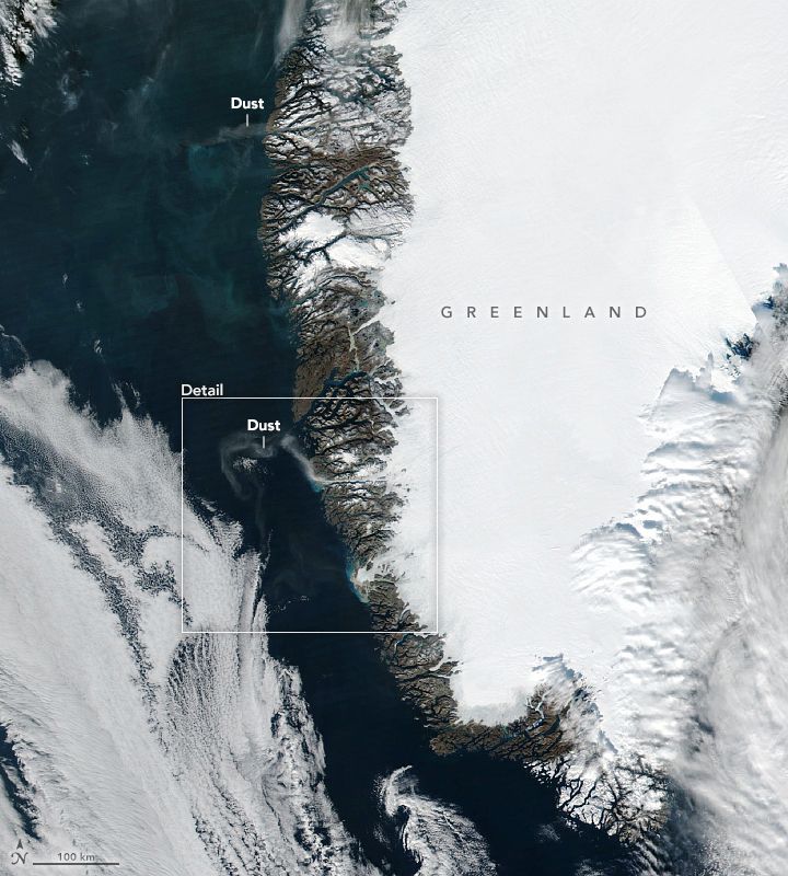 Suomi NPP satellite image of dust over Greenland