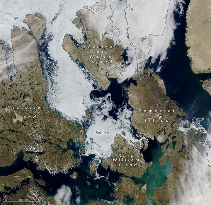 Aqua satellite image of the Northwest Passage 