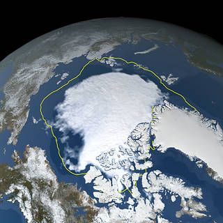 Still from animation depicting Arctic Summer Sea Ice levels