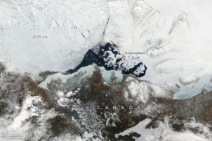 Aqua satelite image of sea ice in the Amundsen Gulf on May 30, 2023