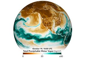 Still from animation depicting model of the movement of total precipitable water vapor over the eastern Pacific Ocean from October 10-25, 2021.