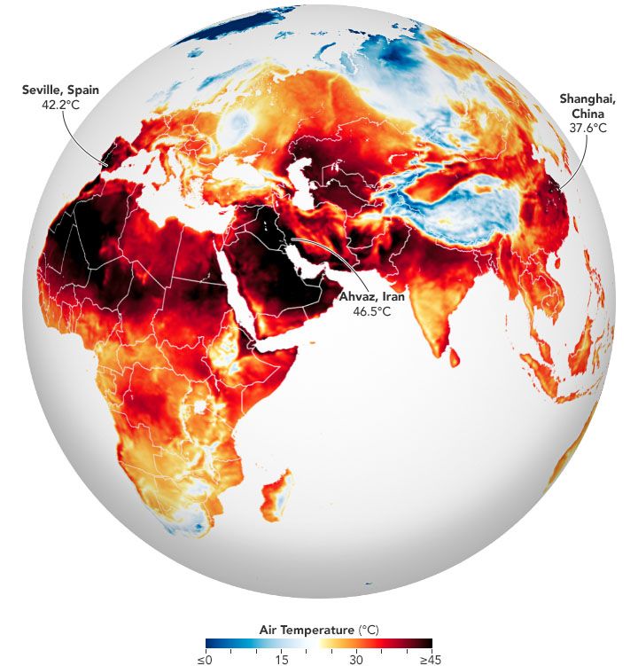 Map of air surfact temperatures across most of the Eastern Hemisphere