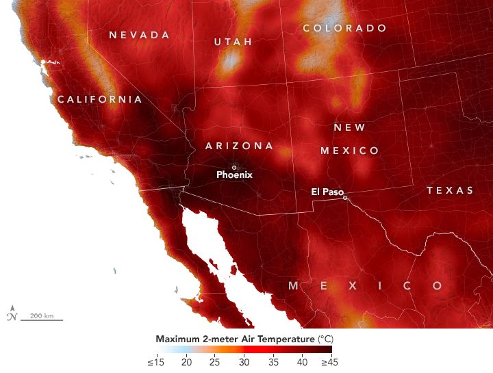 Detail image of U.S. Southwest July 2023 extreme temperatures from GEOS-5 model