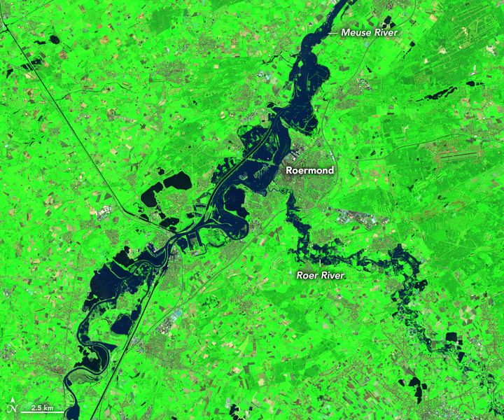 Landsat 8 false color image of flooding in The Netherlands