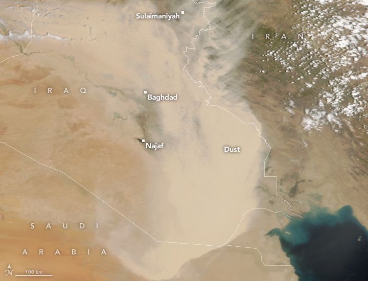 Aqua satellite image of dust storms over Iraq