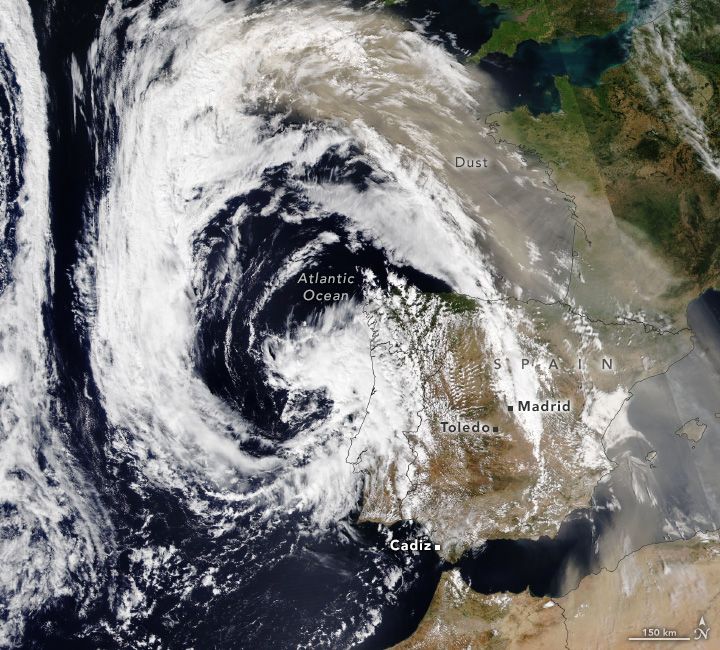 NOAA-20 satellite image of storm over Spain