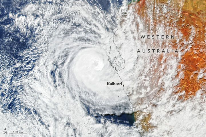 Suomi NPP satellite image of Tropical Cyclone Seroja making landfall over Western Australia