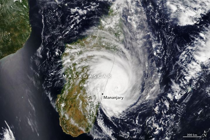 NOAA-20 satellite image of Tropical Cyclone Freddy over Madagascar