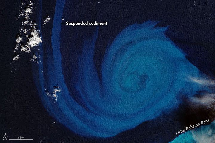 Sentinel-2 satellite image of eddie swirling along Little Bahama Bank’s carbonate platform