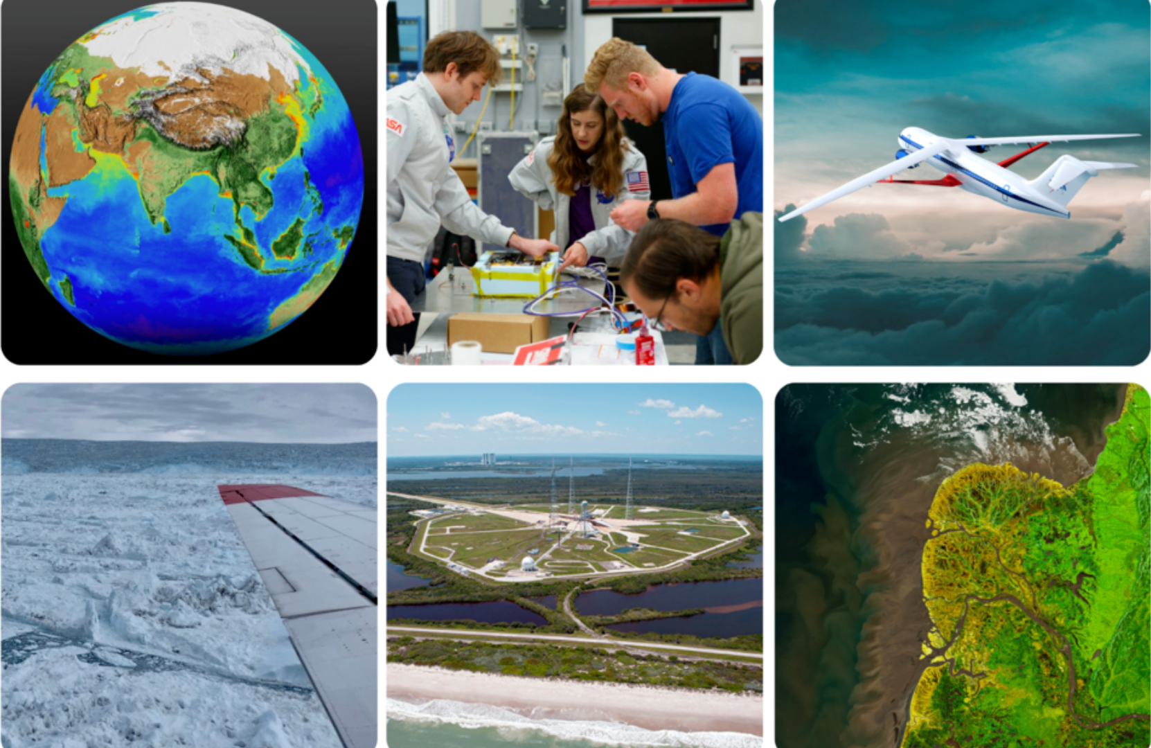 Collage of 6 NASA climate-related images