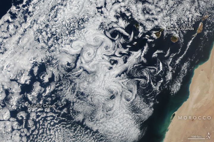 Suomi NPP satelitte image of von Kármán vortices near Canary Islands