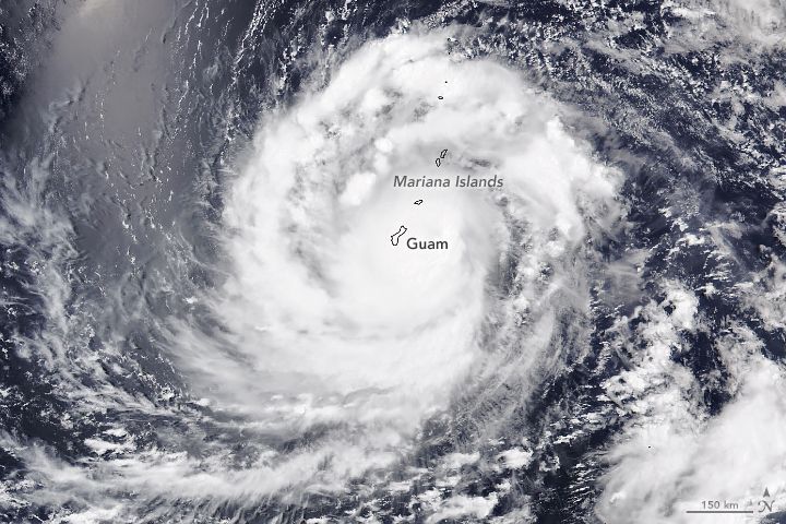 NOAA-20 satellite image of Typhoon Mawar as it approaches Guam