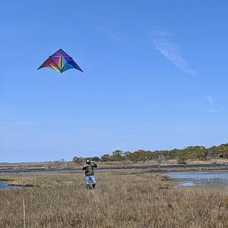 Photo of researchers flying aeropod in the marshes of Assateague Island, Maryland