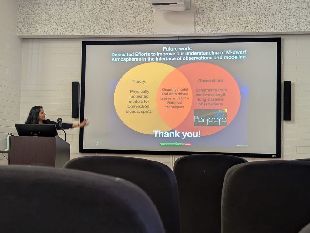 Picture of a talk given at Lowell Observatory in Flagstaff, AZ, showing the core philosophy of my research, lying in the interface of theoretical, observational, and statistical techniques. Also, a special shout out to my involvement with the Pandora SmallSat Mission.