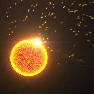 artist's conception of particles streaming from the sun