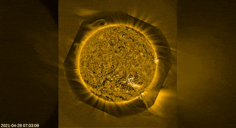 Still image from a video showing jetlets in the solar corona