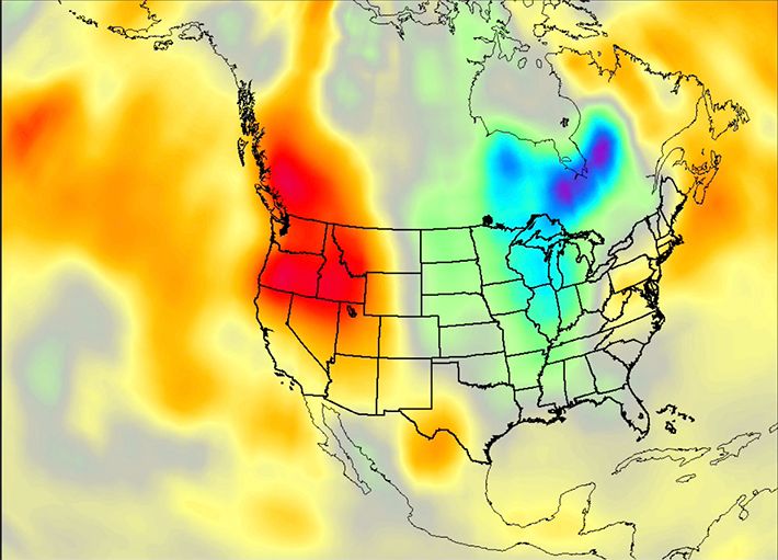 AIRS Surface Air Temperature Anomaly seen over U.S.