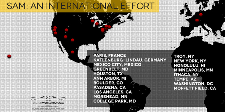 SAM: An International Effort. This is a map that shows SAM scientist locations across the globe