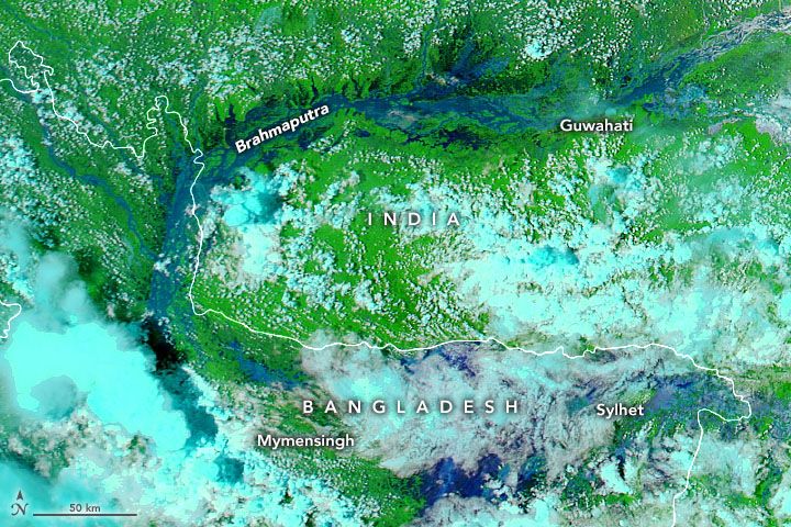 Aqua satellite image of flooding in Bangladesh