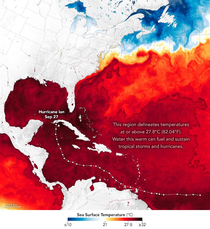 Map of Sea Surface Temperatures in the Atlantic Ocean and Gulf of Mexico