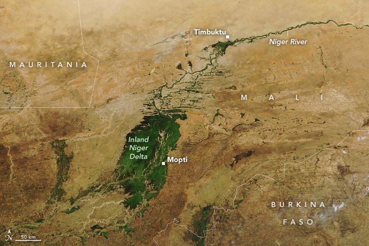 Terra satellite natural-color image of the Inner Niger Delta