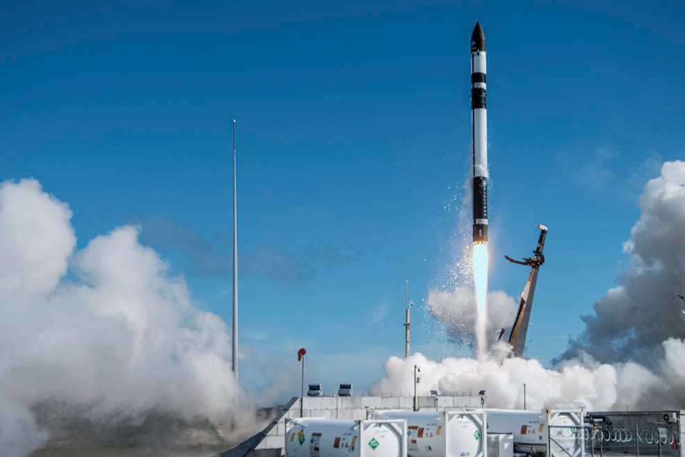 Photo of Rocket Lab rocket lifting off with two TROPICS CubeSats