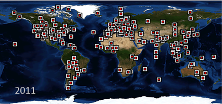 Map of Aerosol Dynamics Instrument locations