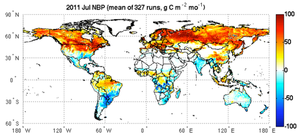 Global land carbon flux from CASA-GFED model (Courtesy G. James Collatz)